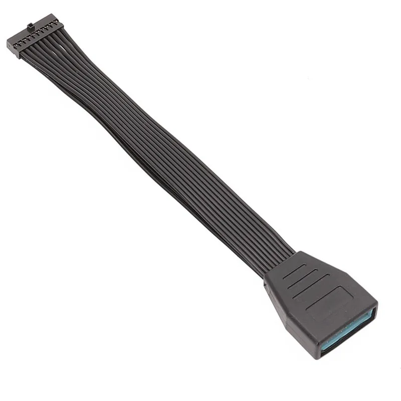 CCA4-Small Mini USB 3.0 19/20 Pin Internal Extension Header Adapter Cable Black Flat Wire Cable for Motherboard 5.9inch/15cm