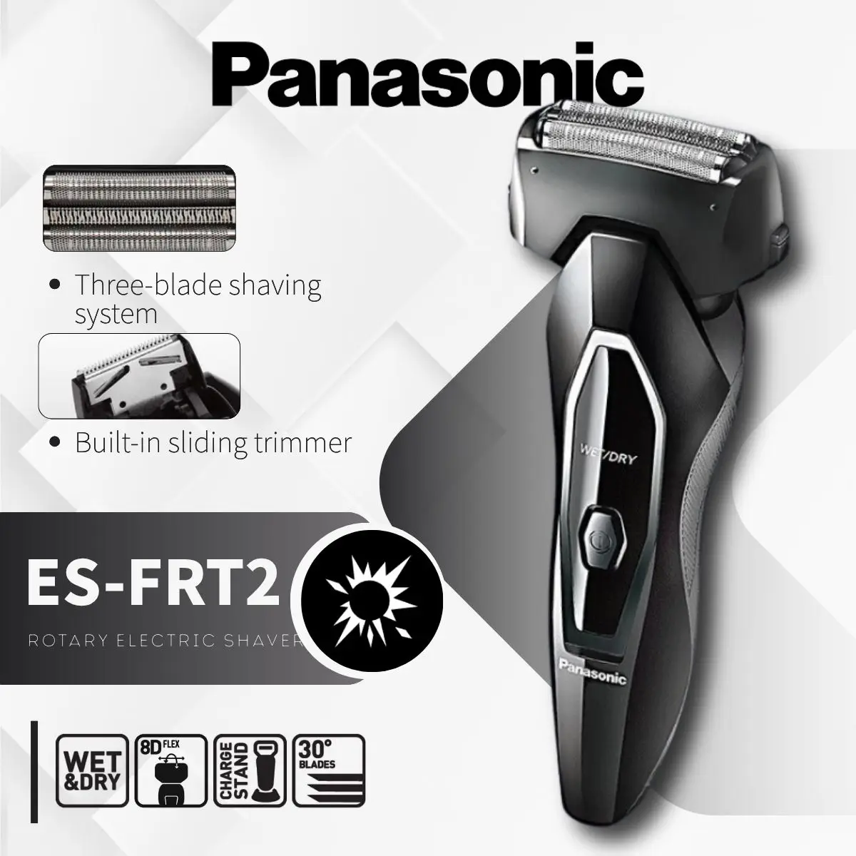 Panasonic ES-FRT2 Afeitadora eléctrica para hombres, maquinilla de afeitar recargable de 3 hojas húmeda y seca con recortadora emergente