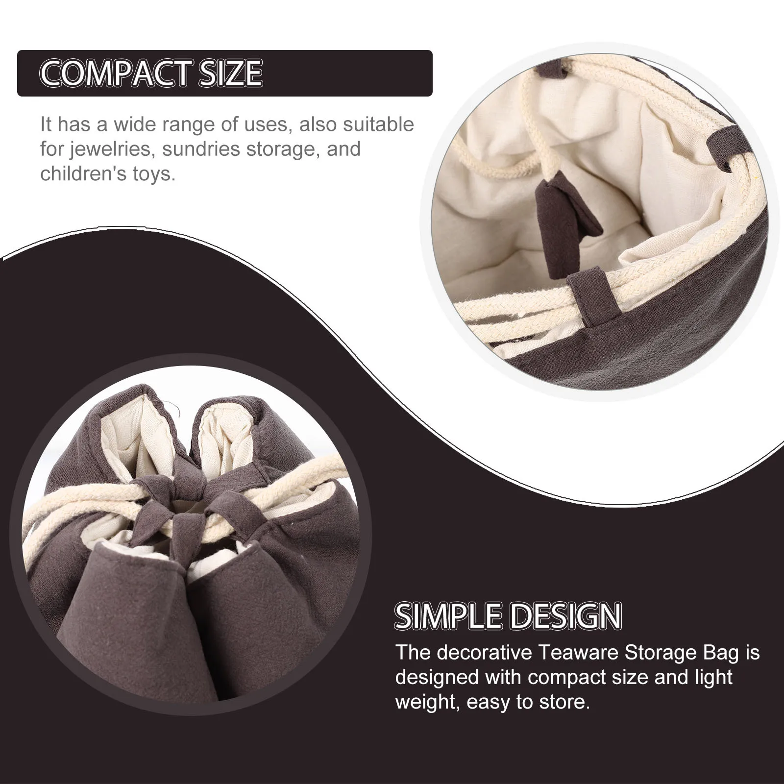 

Lightweight Teaware Storage Bag Portable Tea Cup Drawstring Pouch Strong Closure for Travel Camping Hiking Multi-Use Sundries