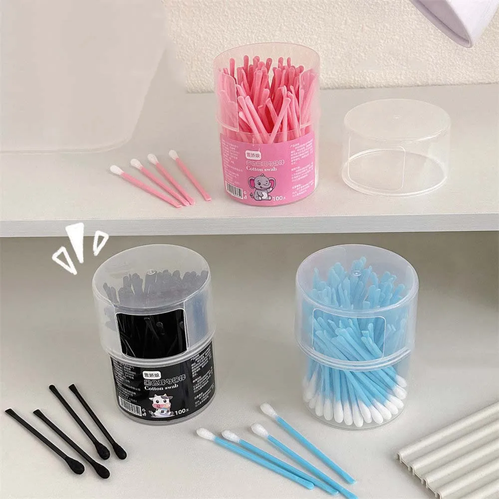 100Pcs/set Nose Lipstik Ear Cleaning Double Head Cotton Swabs Eyelash Extension Glue Removing Cotton Bud Makeup Cotton Stick