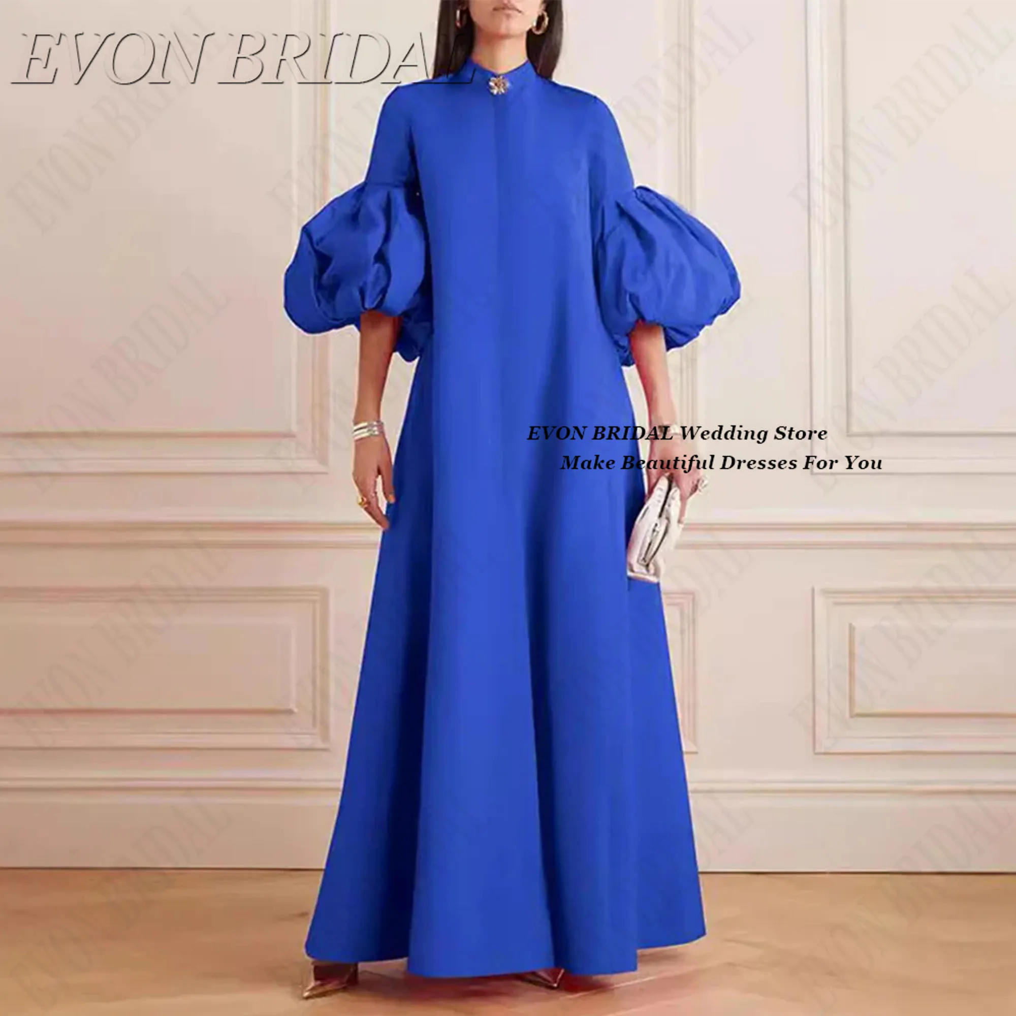 

EVON BRIDAL O-Neck Woman Ceremony Dress Lantern Sleeves Wedding Evening Gown A-Line Classic Simple Evening Party Dress Customize