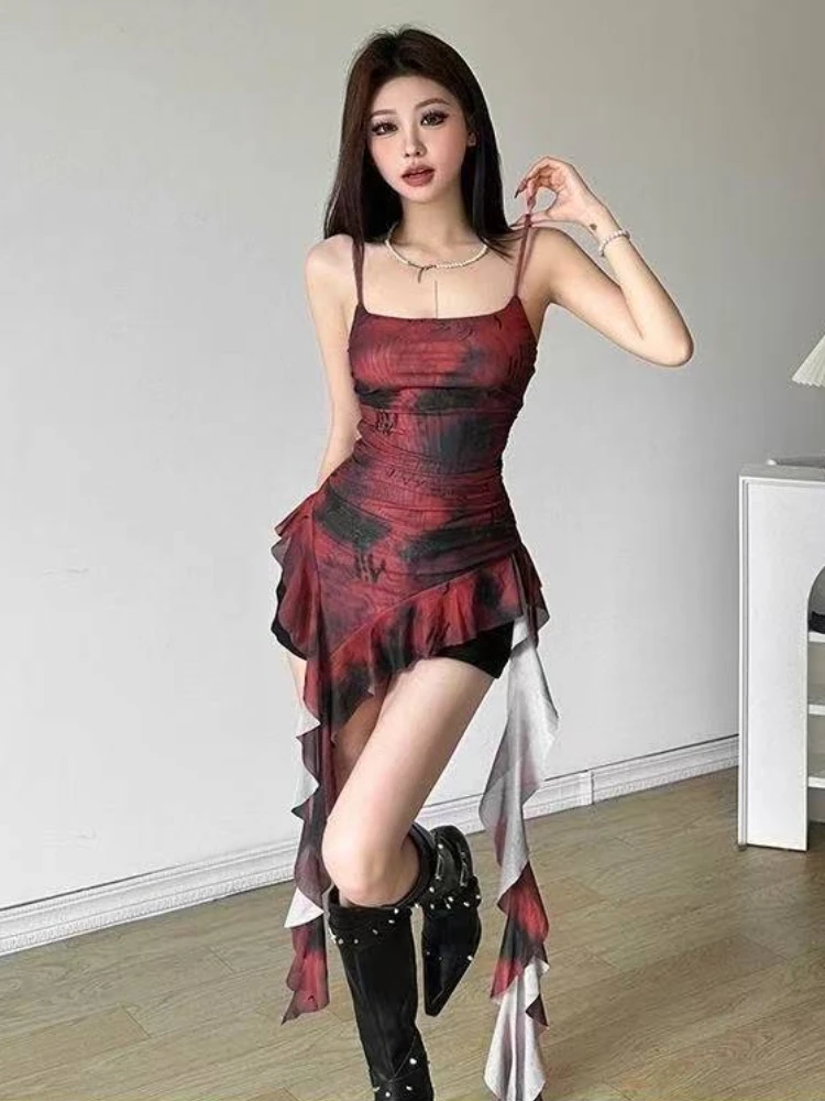 Women Y2k Aesthetic Irregular Gauze Patchwork Autumn Tees 2025 Skew Collar Harajuku Vintage T-shirts Solid Slim Fit Grunge Tops