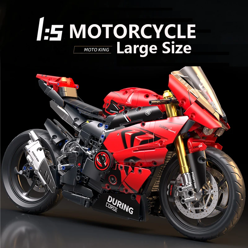 V4s Motorcycle Building Blocks Set, Super Racing Model with Display Stand, STEM Toys for Adults & Teens, Perfect Christmas Gifts