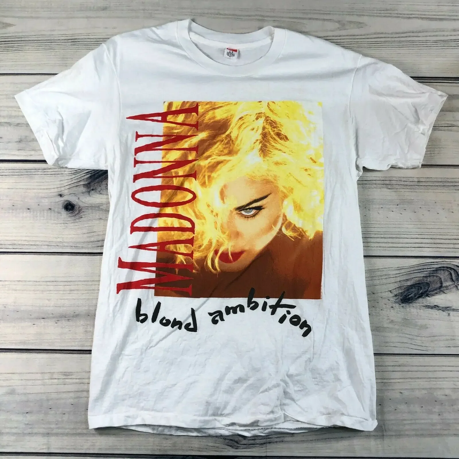 Vintage MADONNA BLOND AMBITION Album Promo Tour Band Tees T-Shirt White Large L