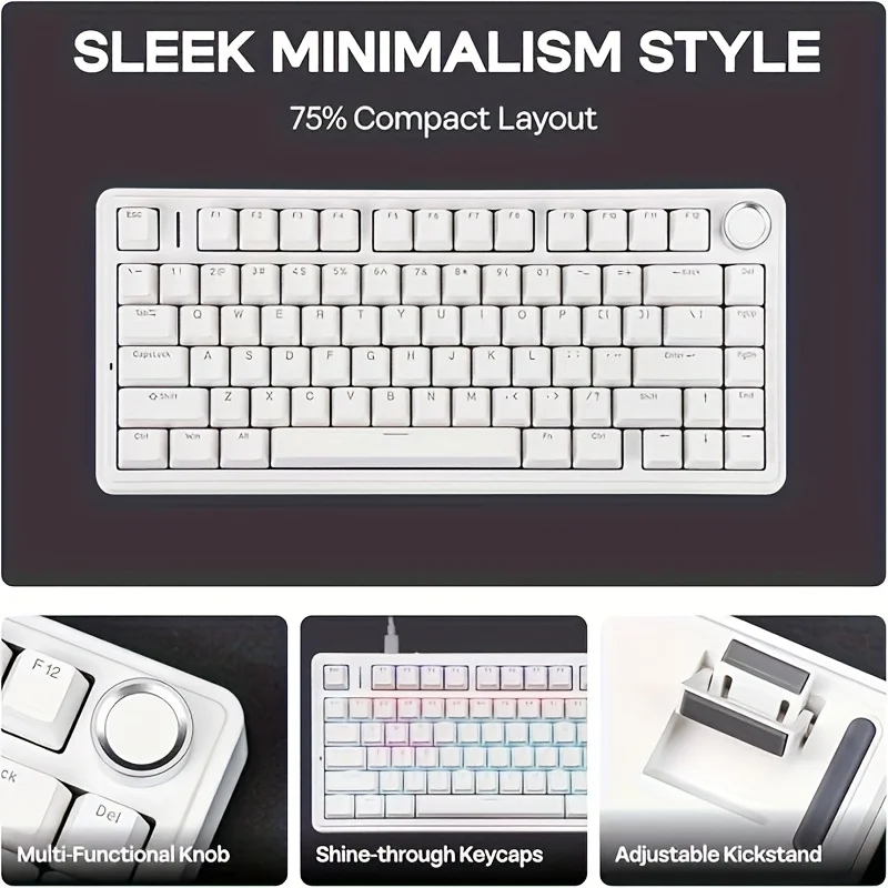 AULA F75 Single‑Mode Wired Mechanical Keyboard Low Latency Gasket Hot Swap 75% Layout Metal Knob PBT RGB Keyboard Mac Windows