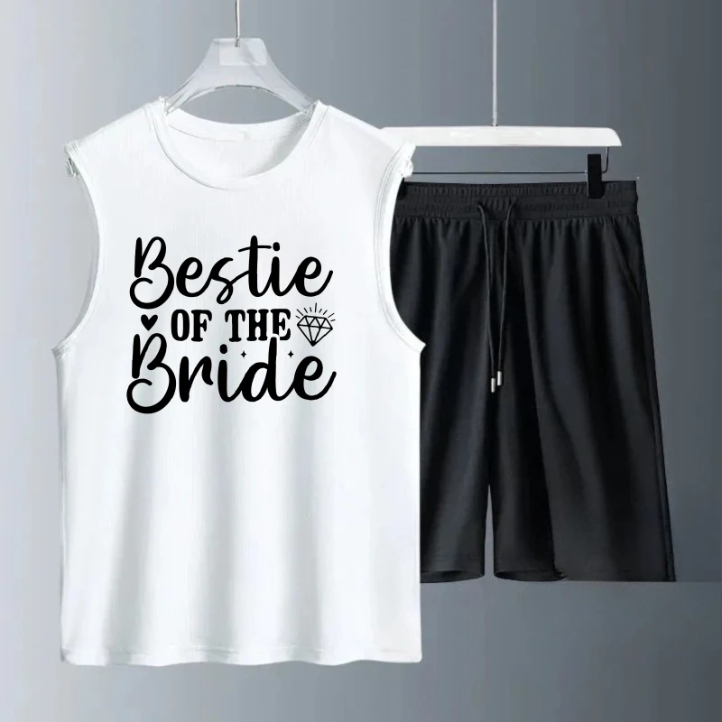 

Мужской жилет, летний костюм без рукавов с принтом Bestie Of The Bride, топы на бретелях + шорты, спортивный спортивный костюм, быстросохнущий мужской костюм