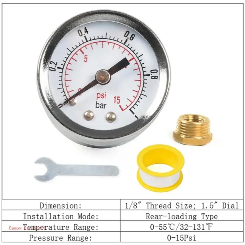 Pressure Gauge 0-15PSI 0-1Bar Pressure Gauge for Fuel Injections Systems