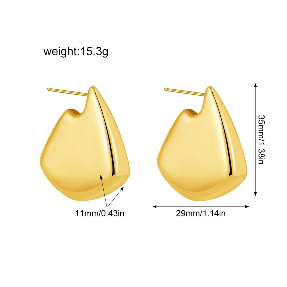 Vintage Smooth Stainless Steel Gold Plated Chunky Hoop Earrings for Women Geometric Thick Statement Drop Earring Party Jewelry