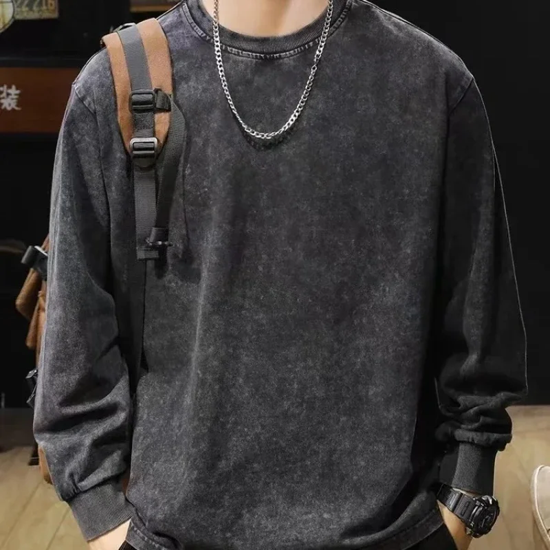 

Hip Hop t shirt Men Vintage 100% Cotton Harajuku Oversized Washed Tshirt women Unisex Spring Autumn Comfortable Long-Sleeve Tee
