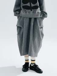 IMAKOKONI original design Autumn/Winter elastic waist grey skirt pocket casual loose skirt 234284