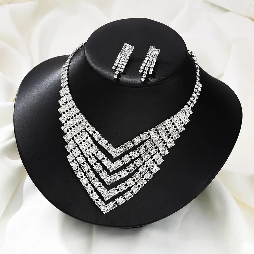 Luxury Necklace Earrings Sets Green Crystal Women Weddings Bride Jewelry Accessories