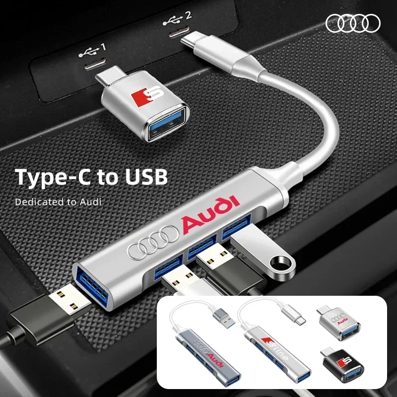 C타입 USB-USB 어댑터 충전 인터페이스 컨버터, 아우디 A4 B5 B6 A3 8P 8V 8L A5 A6 C6 C5 A1 A7 A8 Q2 Q3 TT 자동차 액세서리