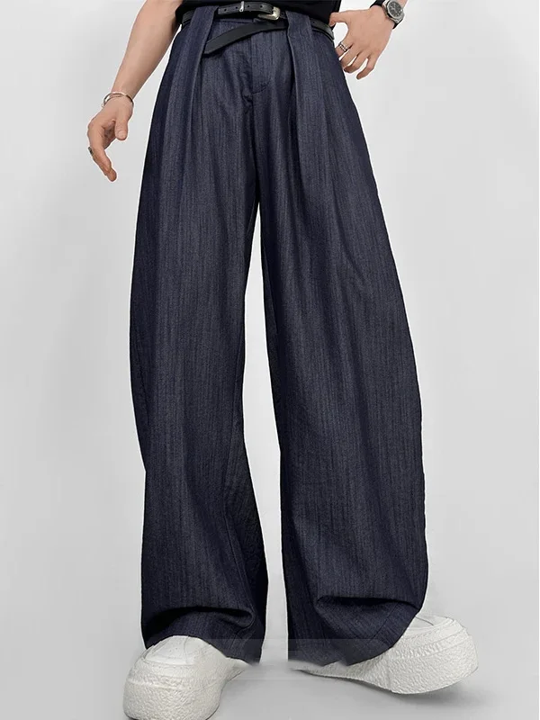 

American High Street Folded Design Lightweight Breathable Men's Loose Straight Leg Pants Summer Casual Long Trousers Trendy