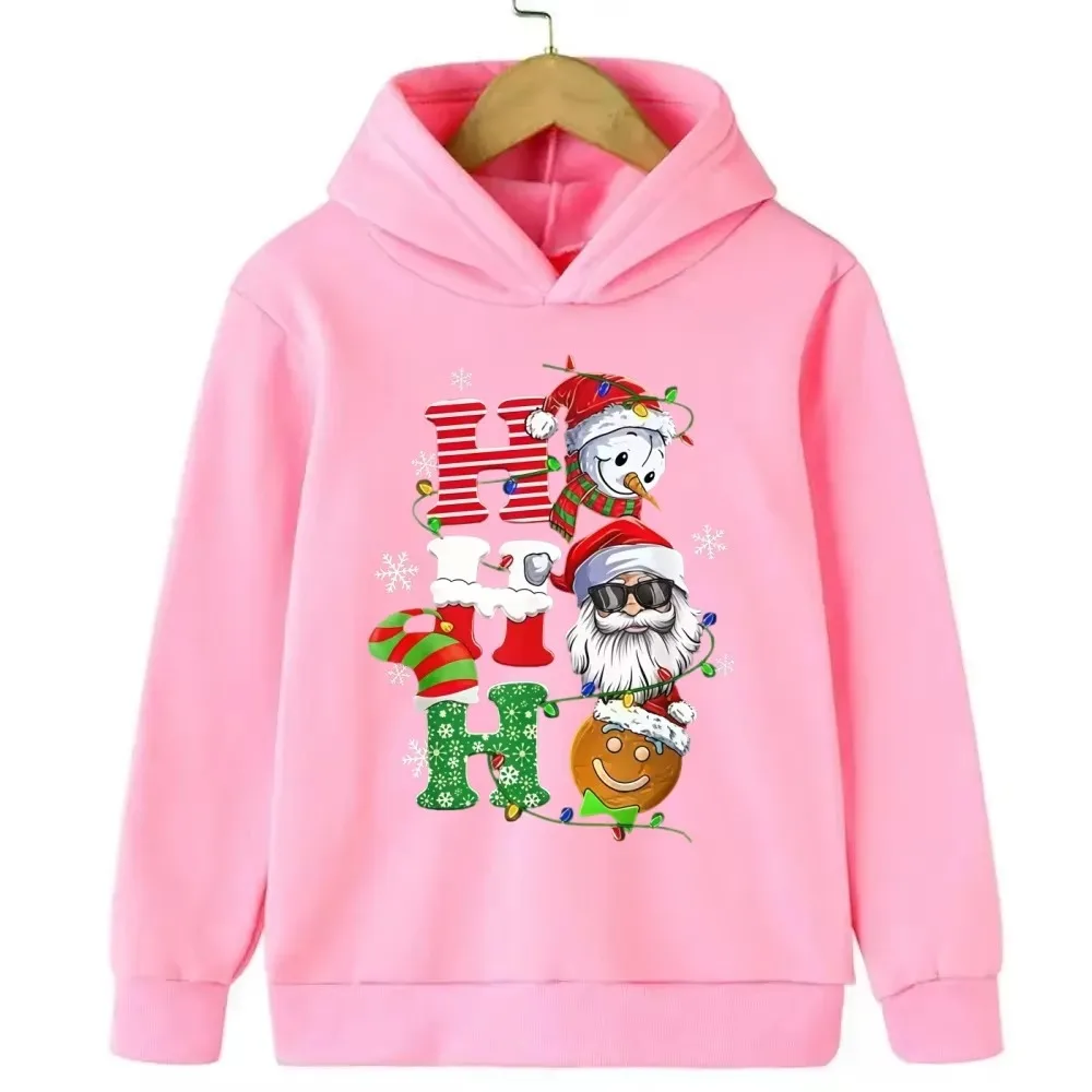 Winter- und Herbst-Weihnachtsgeschenk: warmer, flauschiger Kapuzenpullover für Kinder mit Hirsch- und Weihnachtsmann-Motiv, sportlicher Pullover. – Detail 5