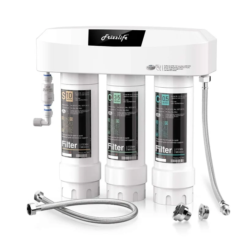 Frizzlife Under Sink Water Filter System SK99-NEW, Direct Connect, NSF/ANSI 53&42 Certified 0.5 Micron Carbon Block, Remove Lead