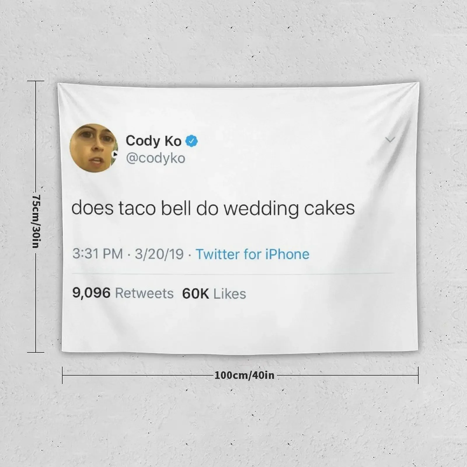 Cody Ko Taco Bell Tweet Tapestry Bed Room Decoration Decorative Wall Carpet Wall Tapestry