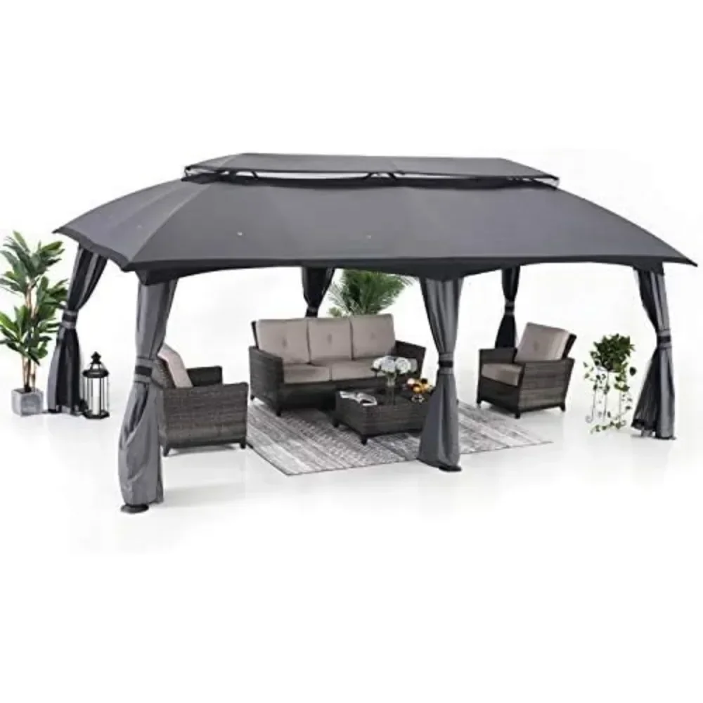 10x20 Canopy, Patio Gazebos with Mosquito Netting Double Roof for Backyard, Garden or Lawn, Canopy