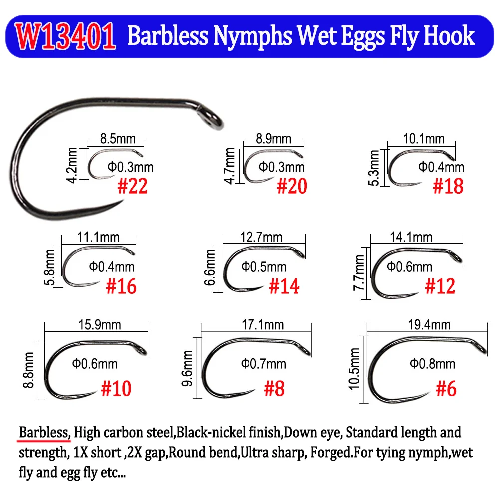 200 Stück Angelfliegenhaken mit Widerhaken und Widerhaken, Nymphen, Pupa, Ei, Fliegen, Trockenfliegen, Nassfliegen, Jig, Nymphenhaken, Caddis, Streamer, Fliegenbindehaken – Detail 17