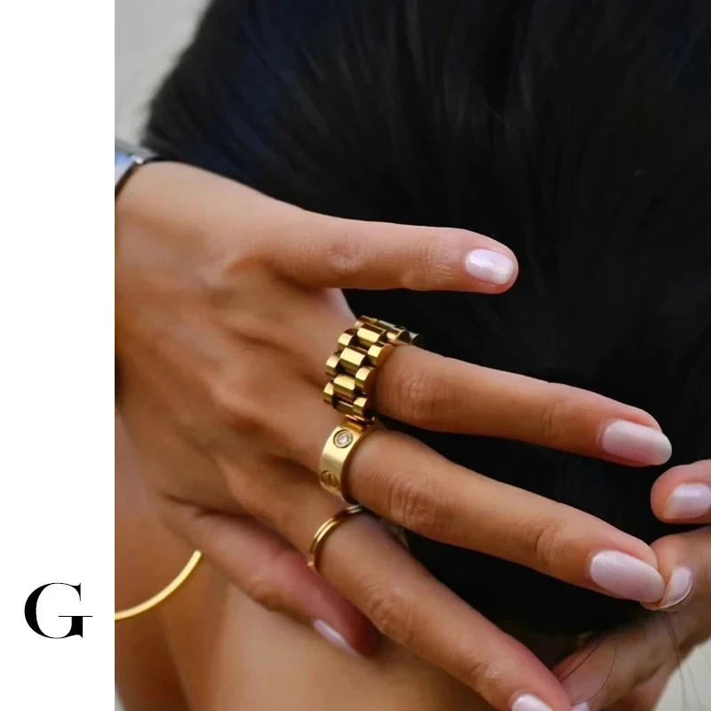 

GHIDBK твердое толстое широкое кольцо для женщин, укладываемая крупная цепочка из титановой стали, кольца на палец, уличная мода, ювелирные изделия