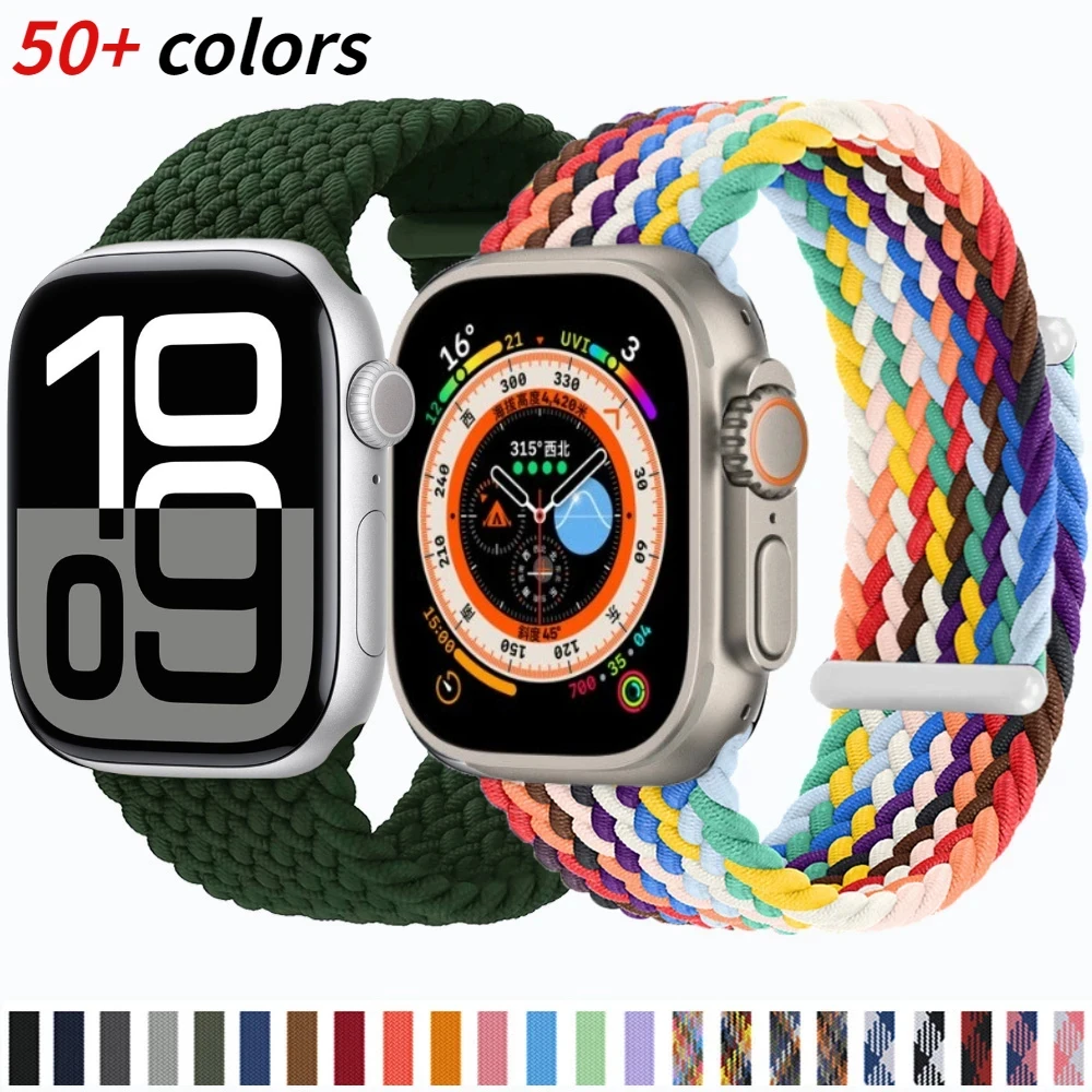 Nylon braided solo loop For Apple watch band 45mm 44mm 40mm 42mm 46mm Series Ultra 10 9 8 7 6 5 4 SE2 Adjustable elastic strap