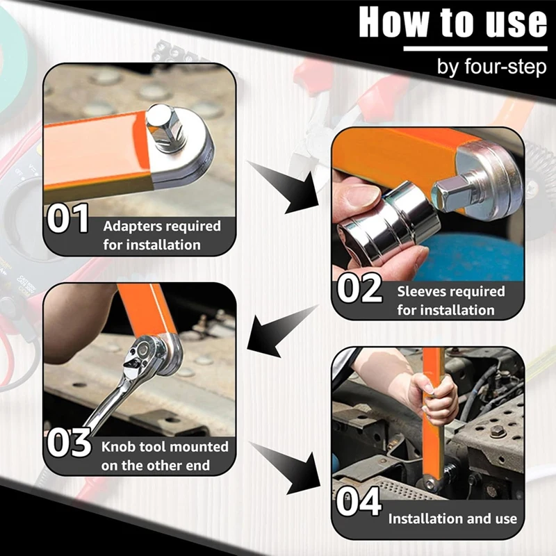 Offset Extension Wrench With Square Drive Adapter Socket, Universal Extension Wrench For Small Locations