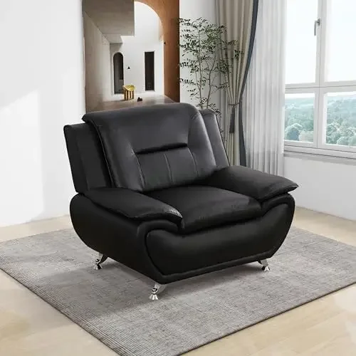 2 Piece Leather Living Room Sofa Set, Modern Sectional Sofa Couches with Sturdy Legs, Living Room Furniture Set for