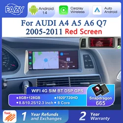 8.8/10.25/12.3 inch Android 14 Auto Radio Player CarPlay For Audi A4 A5 A6 Q7 MMI 2G Basic Red Screen GPS Navigation DSP Stereo