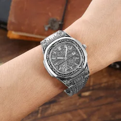 2023 New Fashion Vintage Carving Watch Men Casual Wristwatches Auto Date Quartz Watches Men Montre Homme Relogio Masculino