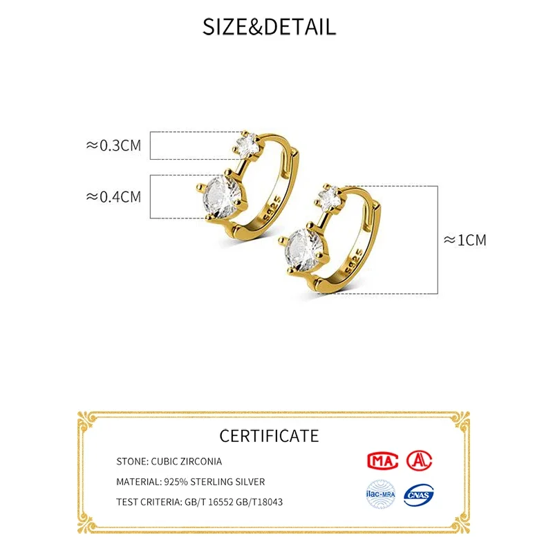 INZATT Real 925 Sterling Silver Round Zircon Huggies 18k Gold Hoop Earrings For Women Trendy Fine Jewelry Geometric Accessories