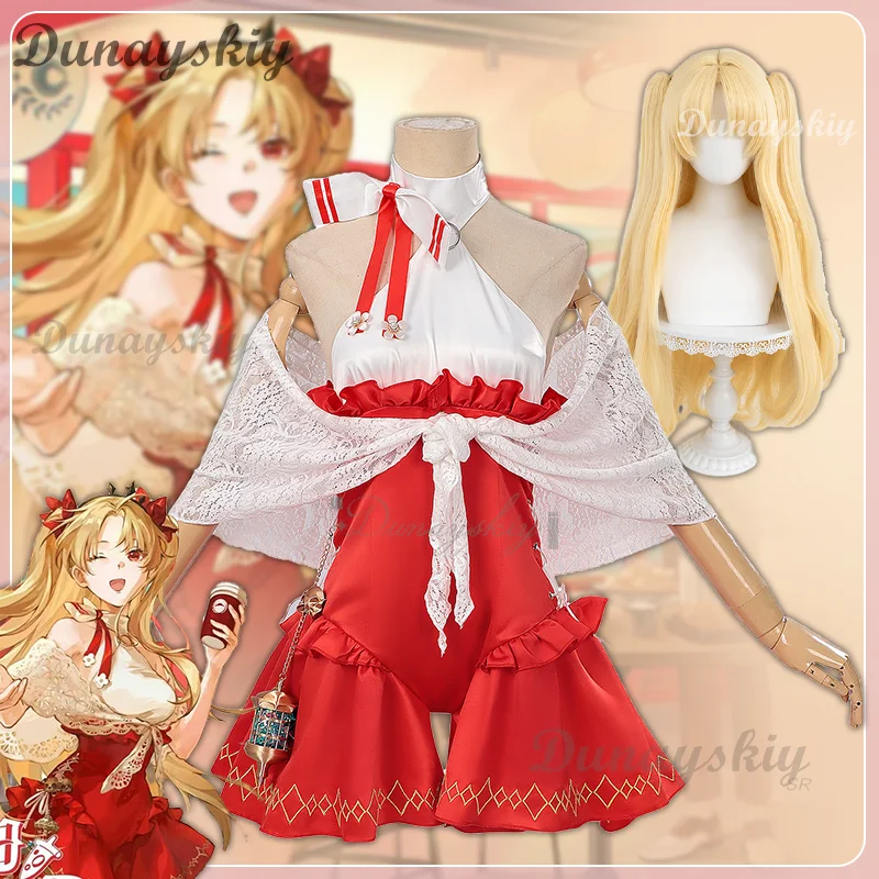 

Fate/Grand Order Ereshkigal Cosplay Red Dress Lace Shawl Golden Wig Full Set Halloween Carnival Party