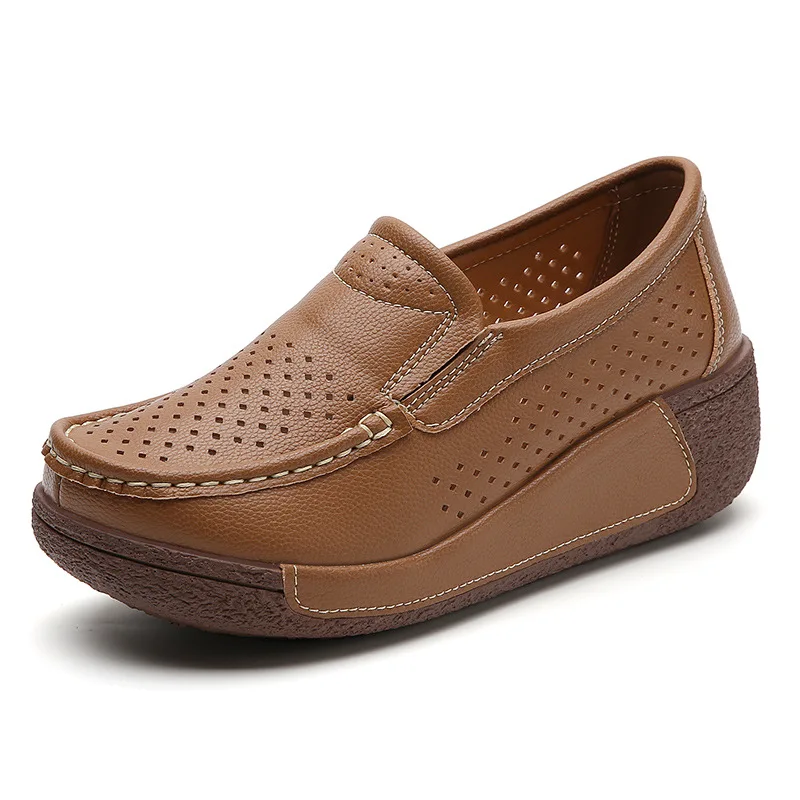 Mocassini con plateau piatto da donna estivi mocassini da donna in pelle Pu cava scarpe da donna Slip On mocassino scarpe Casual bianche da donna