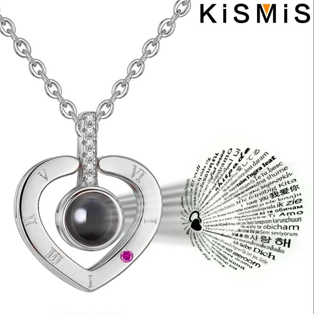 KISMIS 1pcs Love Memory Projection Necklace I Love You 100 Languages Pendant Necklace Accessories for Women Lover