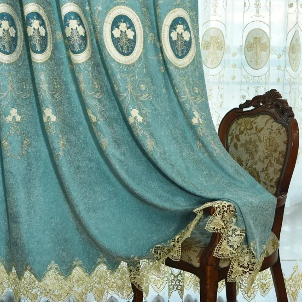 

Nordic Rose Embroidered Curtains Luxury Living Room Bedroom Chenille Embroidered Blackout Window Screen Tulle