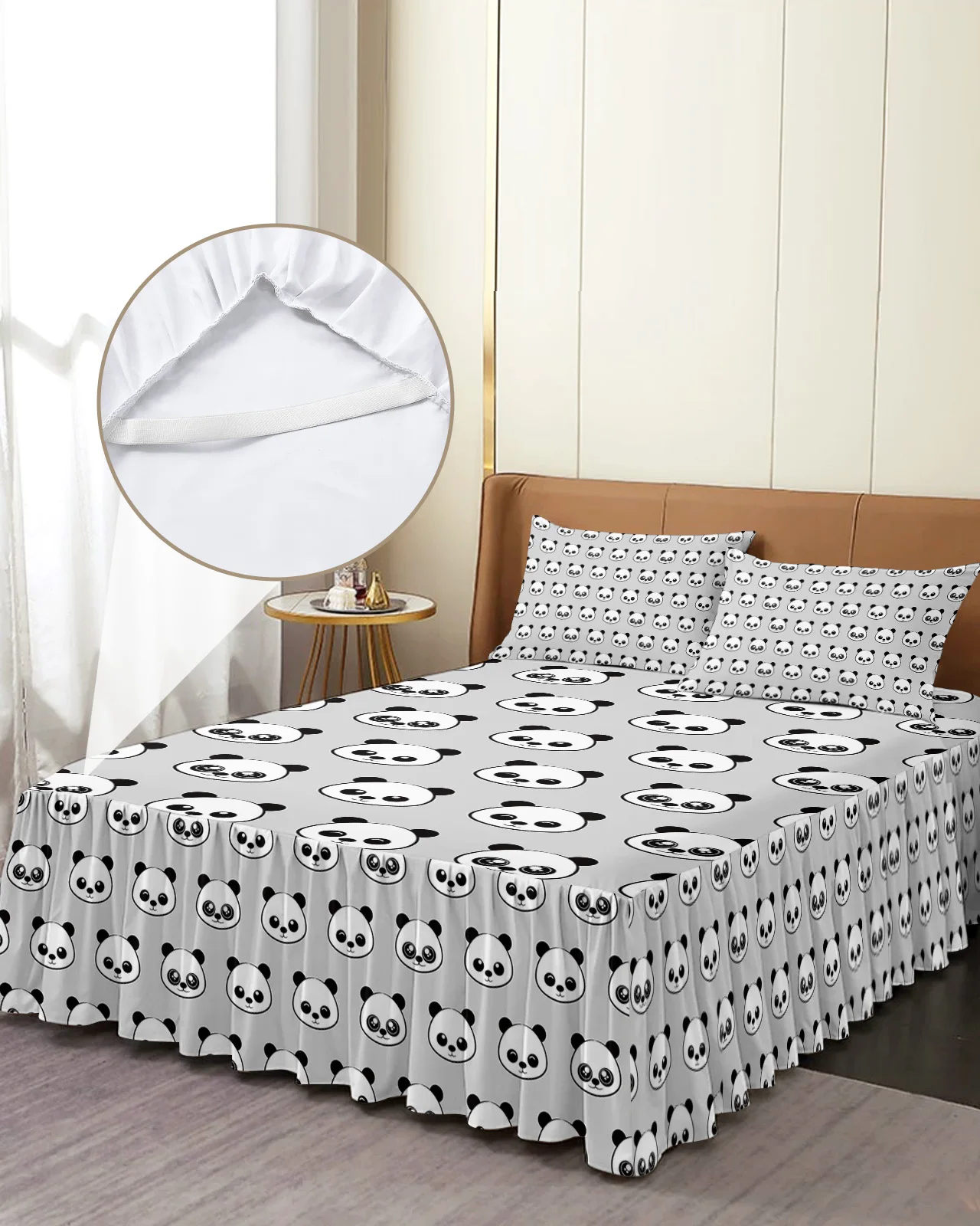 Cartoon Kawaii Panda Bed Skirt Elastic Fitted Bedspread With Pillowcases Bed Protector Mattress Cover Bedding Set Bed Sheet