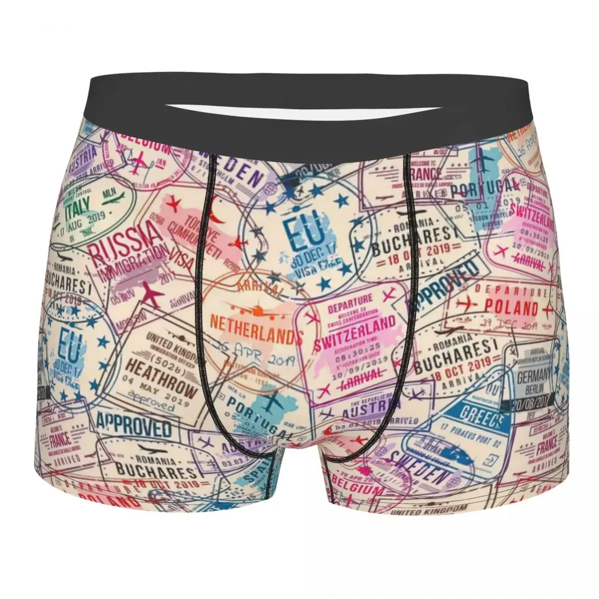 Passport Visa Stamps Men's Boxer Briefs Shorts Men Underpants Cartoon Anime Funny Men's Panties Soft Underwear For Men