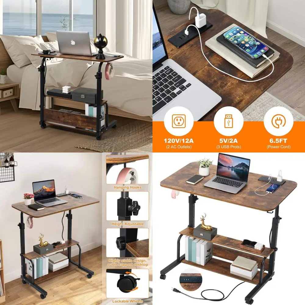 

Compact Rolling Laptop Desk for Corner Spaces - 31.5 Adjustable Standing Desk in Brownish C