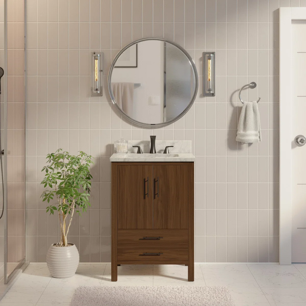 

！@Combohome Wholesale Modern Integrated Top and Sink Solid Wood Eco-Friendly Durable Floor Standing Black Bathroom Vanity Cabine