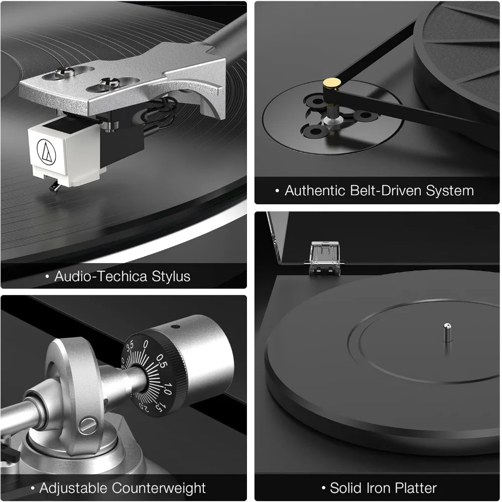 Record Player Wireless Output Connectivity Vinyl Player Iron Plate Belt-Drive Turn tables Support 33&45 RPM Speed Phono