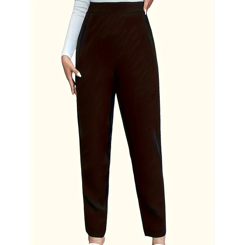 بنطلون نسائي أنيق ضيق موديل 2025 بخصر عادي مريح ونحيف بلون أسود موحد للاستخدام اليومي والمكتبي