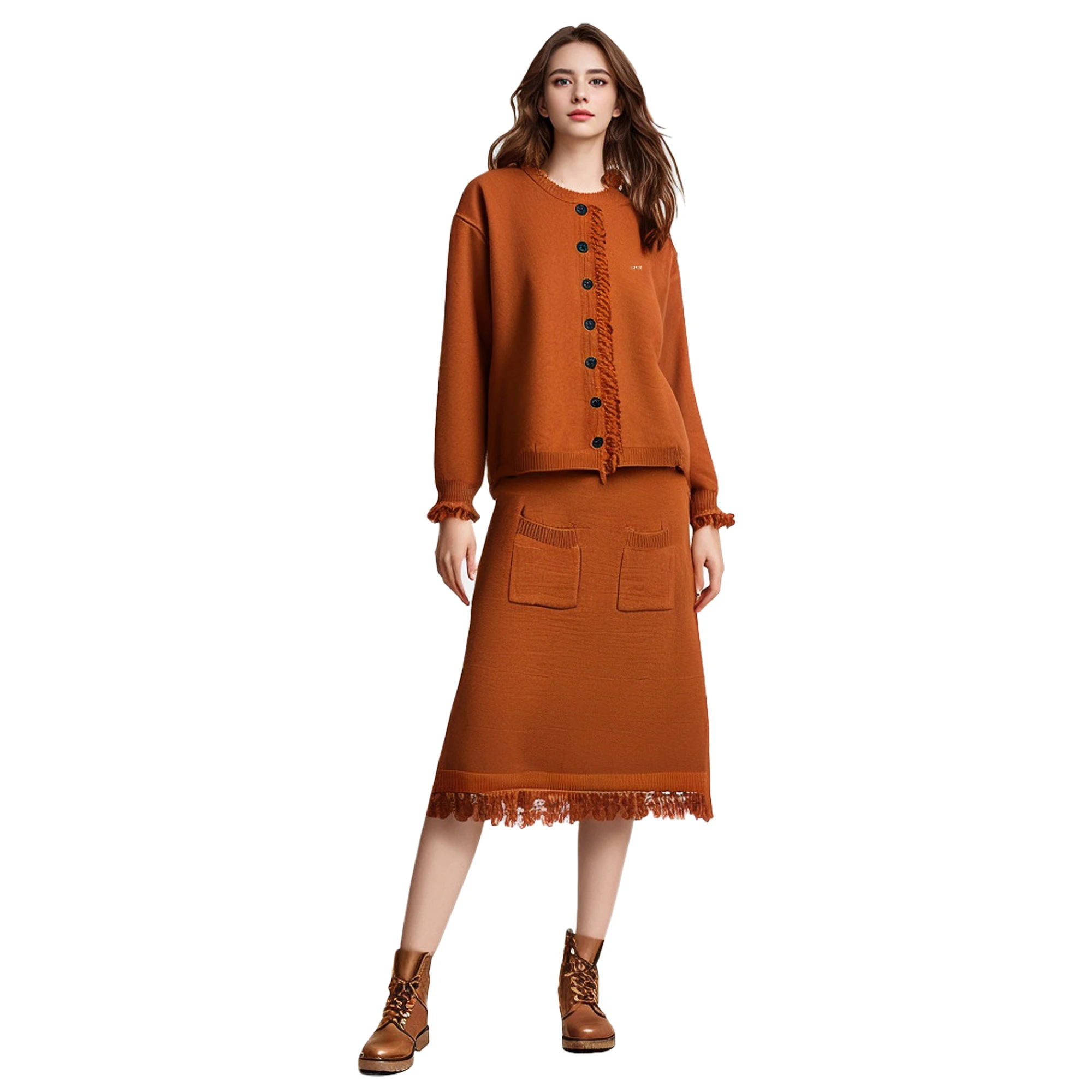 Women Skirt Suits Kintted Coats Tassel Design Loose Straight Tube Skirts Sets O Neck Tops Fashion Casual Women Skirts Suits