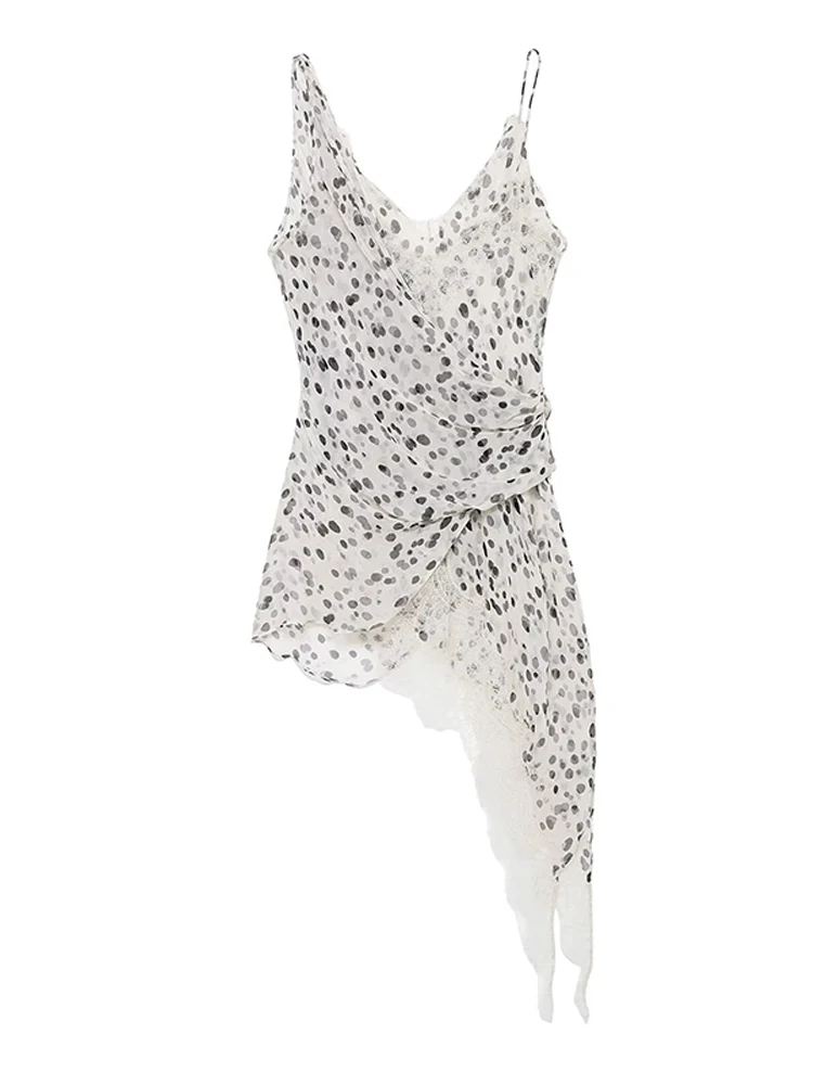 

Модное женское прозрачное платье в горошек, элегантное кружевное лоскутное мини-платье без рукавов с v-образным вырезом, новинка весны 2026, женские вечерние платья