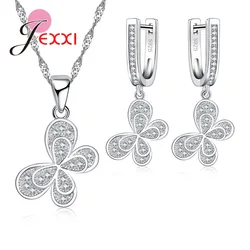 Unique Butterfly Design Cubic Zircon Girl Party Accessory Top Quality 925 Sterling Silver Necklace Earrings Sets