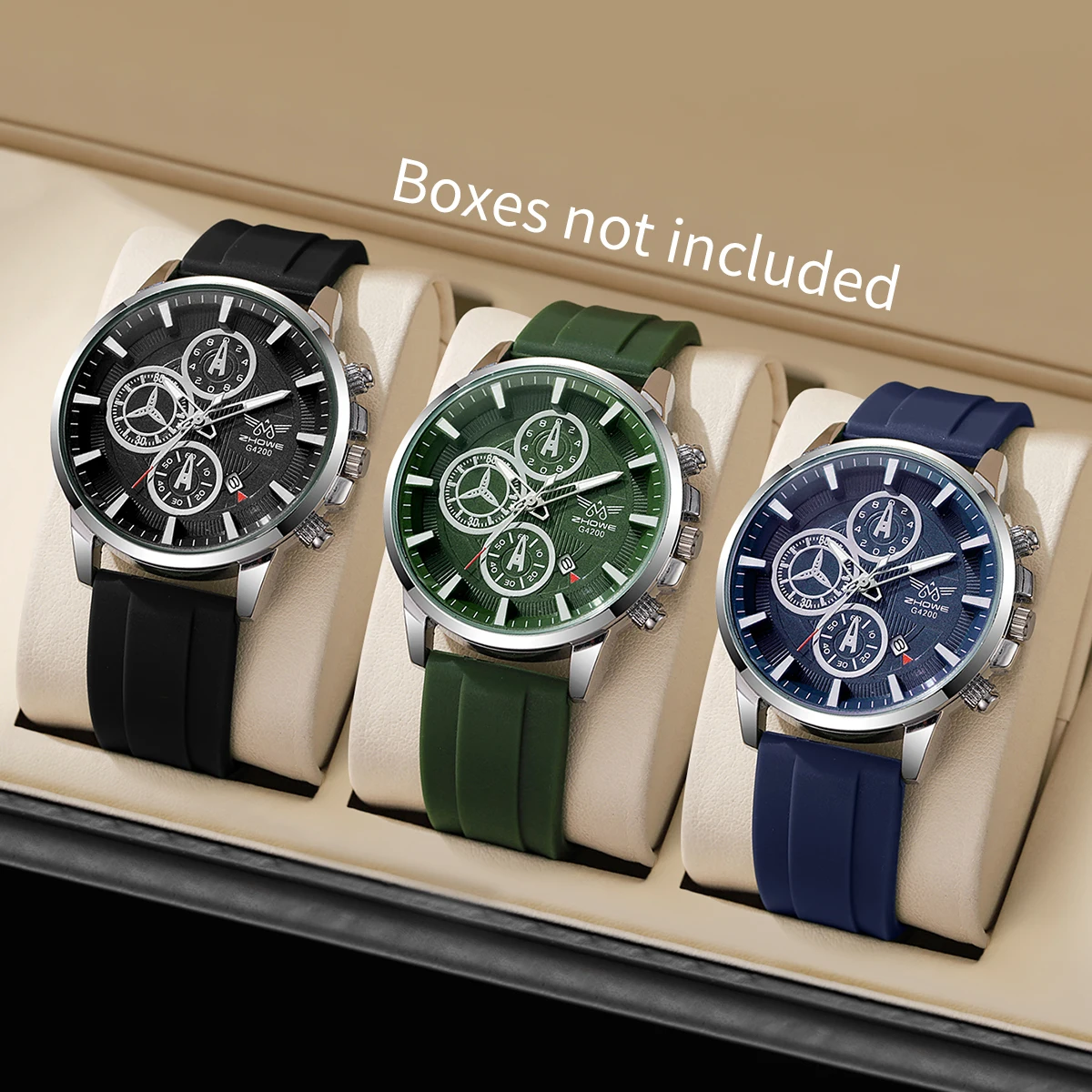 3PCS/SET Men's Handsome Sports Watch Casual Trendy Men's Calendar Silicone Quartz Watch Combination Set (excluding gift box)