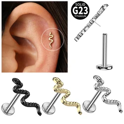 Implant Grade Titanium Threadless Snake Top Labret Stud Lip Ring Cartilage Stud Snake Conch Earring 16G Helix Stud Flat Back