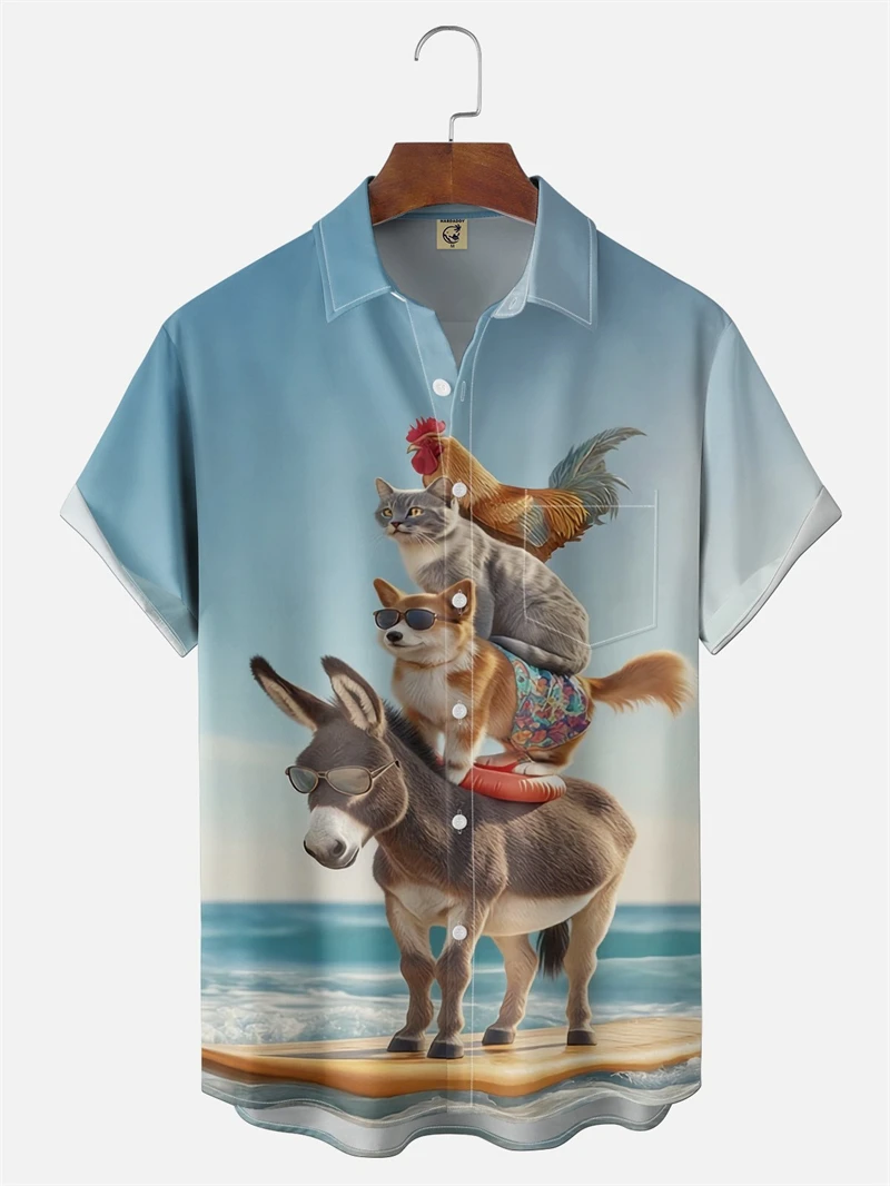 

Men's Funny Cat Hawaiian Shirt Hilarious Cartooncat Print Casual Short Sleeve Button Down Summer Shirt Beachwear And Vacation