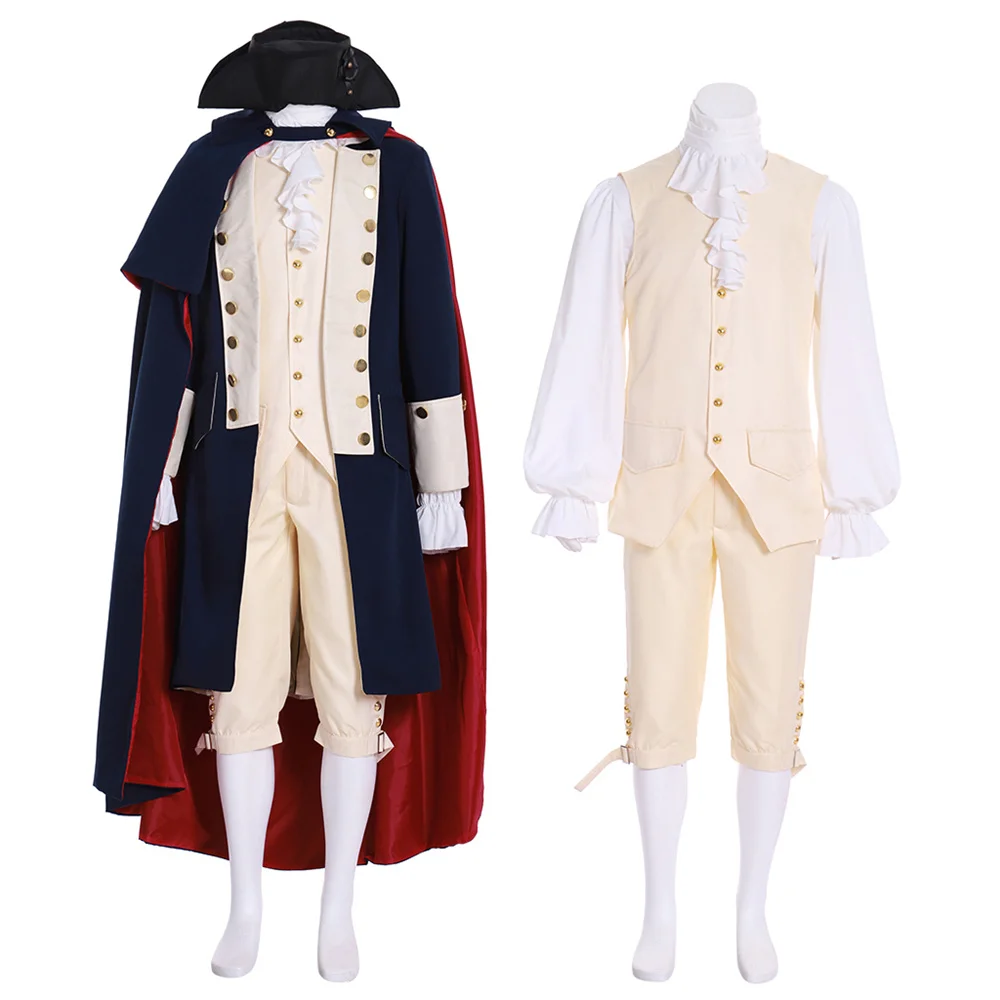 Medieval Colonial Tailcoat Suits with Cloak Royal Court King Cosplay Costume Adult Men Noble Military Uniform Custom Made