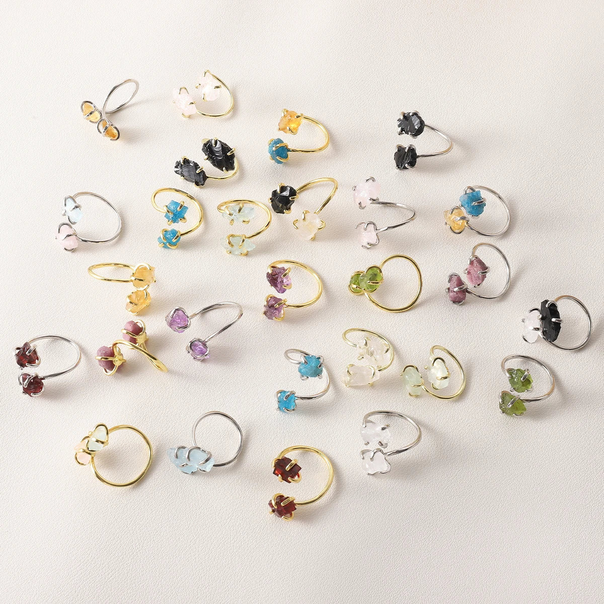 2026 New Natural Crystal Yellow Amethyst Raw Stone Multi Garnet Double-Headed Ring Red Tiger's Eye Jewelry Cross-Border Wholesal