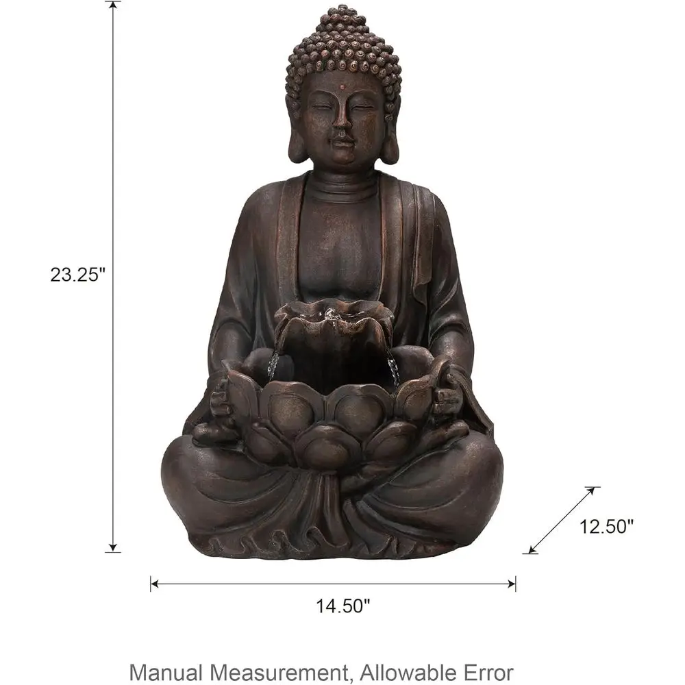 Fontanna Zen z Buddą i oświetleniem LED, 2-poziomowy wodospad, fontanna podłogowa do użytku wewnątrz i na zewnątrz, do ogrodu, na patio lub taras.