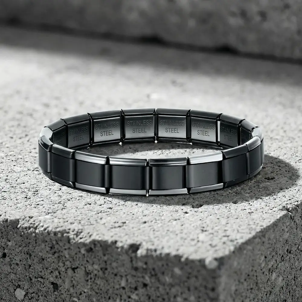 Stretchable Italian Chain Link Bracelet Square Popular Modular Stainless Steel Bracelet HipHop 9mm Elastic Hand Chain Gift