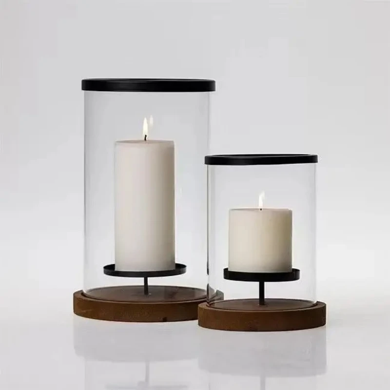 

Modern Simple Glass Walnut Candlestick Decoration Model Room